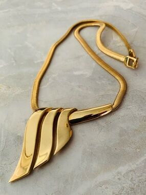 P & M Paris Art Deco Pendant Golden Necklace